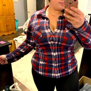 Rue 21 red, white, and blue flannel top